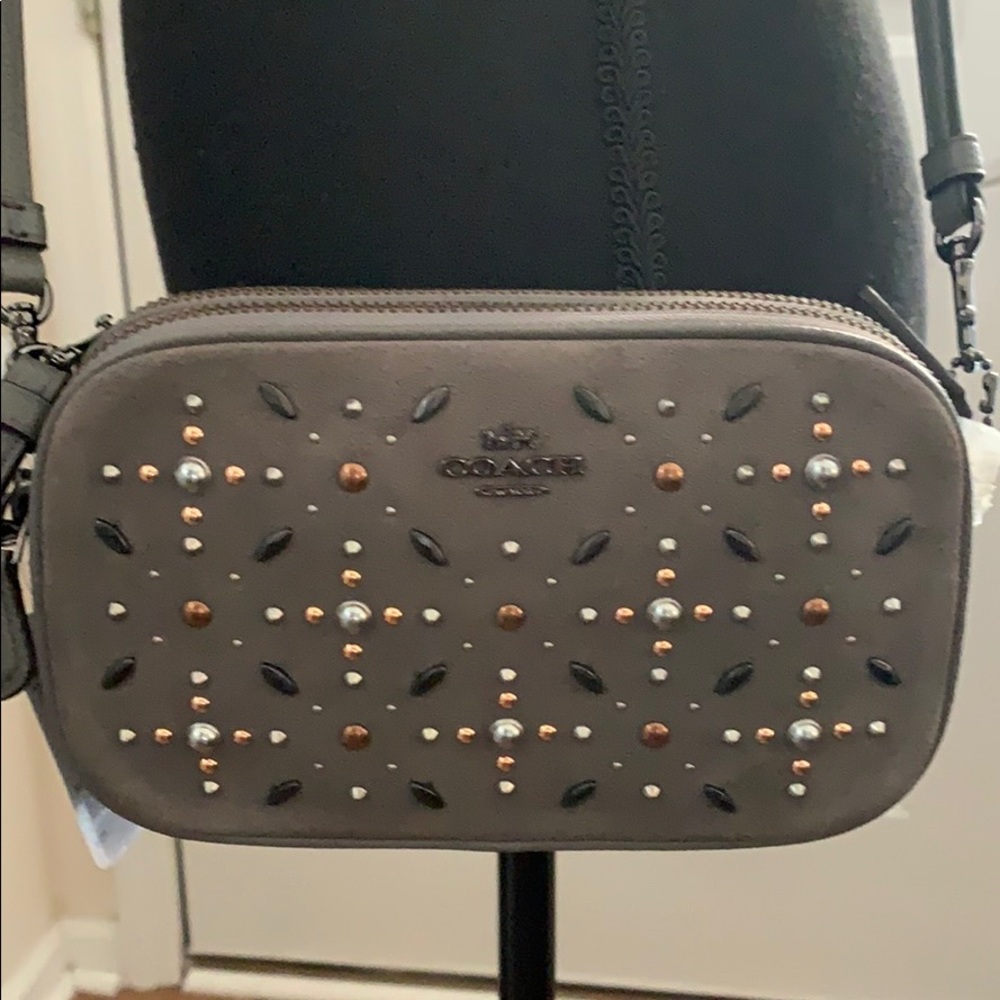 Coach Suede/Pebble Leather Prairie Rivets Crossbody w/Detachable Wrist Strap